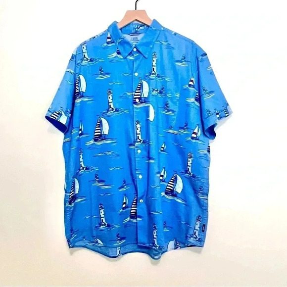 IZOD Blue Sail Boat Button Up Shirt - Picture 1 of 7